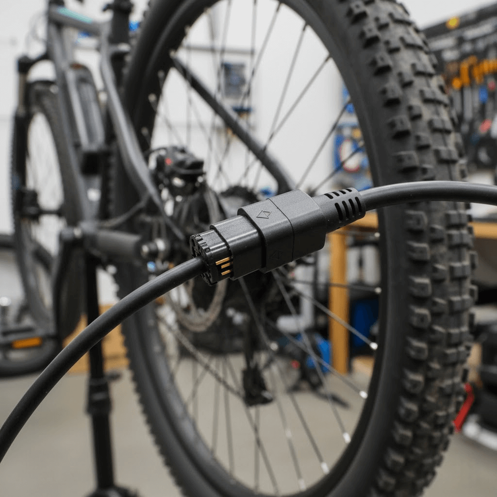 E-Bike Pedal Assist Quit? How to Fix Error Code 03 on Your Keteles Bike 1 E-bike motor cable waterproof connector unplugged for inspection.