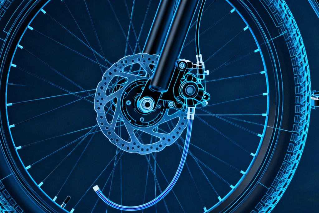 Electric bike front wheel disc brake system blueprint.